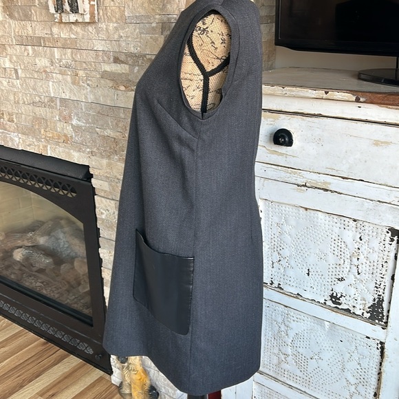 J Crew black label faux leather pocket wool blend shift dress charcoal gray zip - Picture 6 of 16